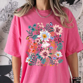 Vintage Wildflowers Butterflies Garden T-Shirt