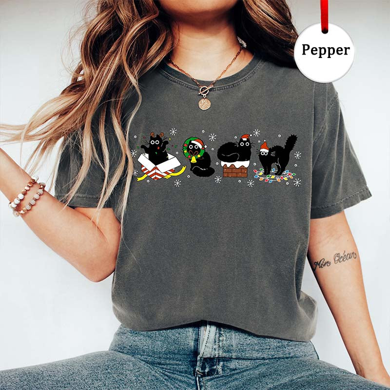 Christmas Black Cat T-shirt