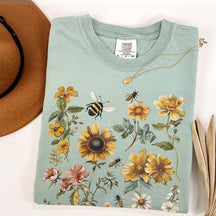 Bee Floral Graphic Botanical Nature Lover T-Shirt