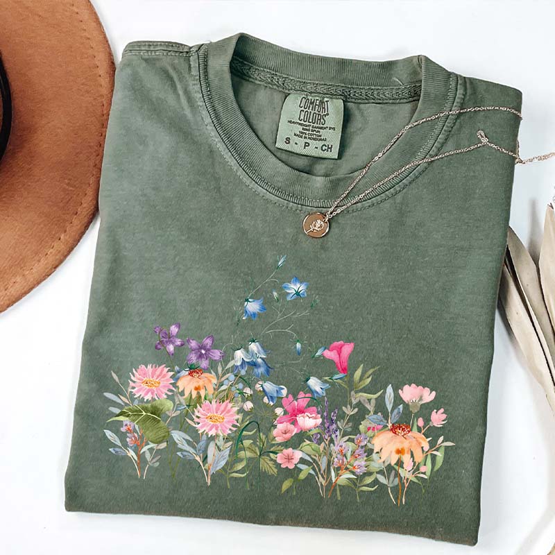 Pressed Flower Watercolor Botanical Floral T-Shirt