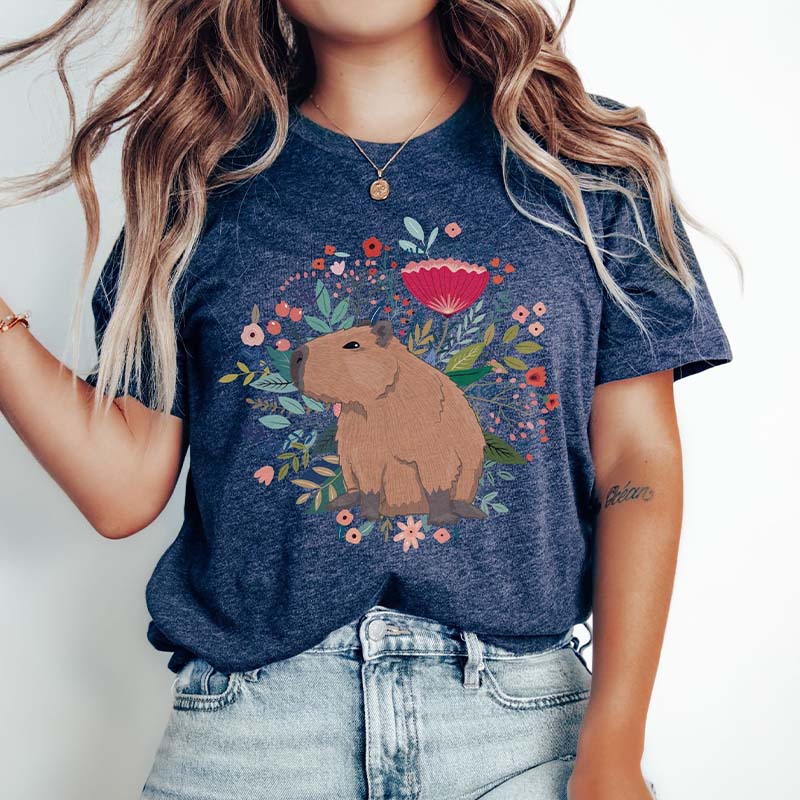 Capybara Floral Vintage Aesthetic Rodent T-Shirt