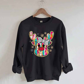 Colorful Glitter Christmas Reindeer Sweatshirt