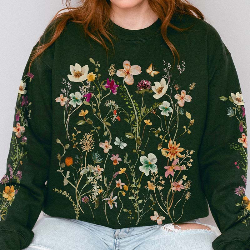 Vintage Pressed Flowers Boho Cottagecore Sweatshirt