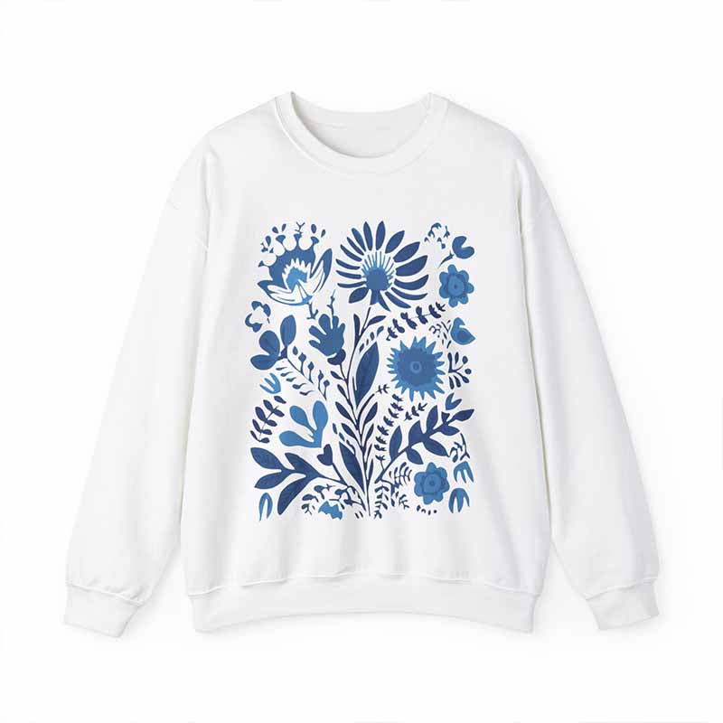 Blue Wildflowers Folk Art Wild Flower Sweatshirt