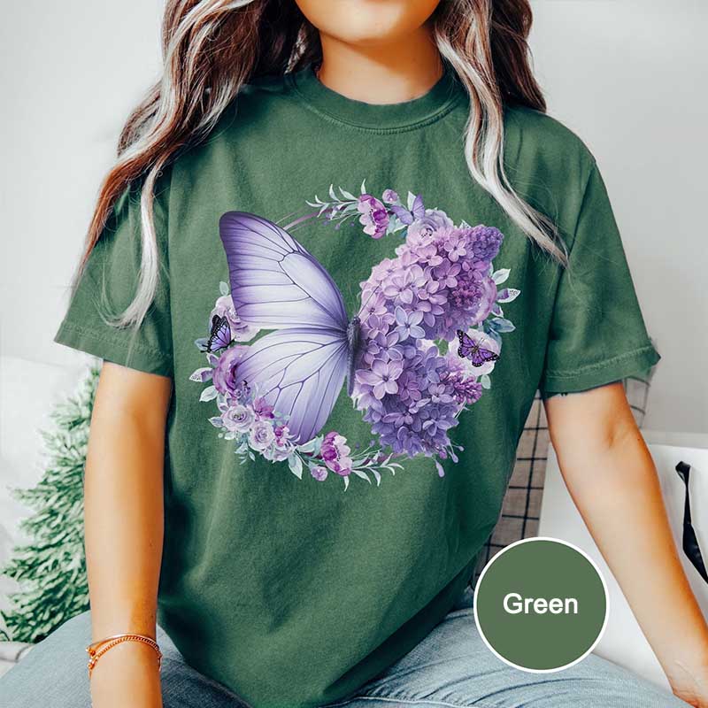 Purple Butterfly Floral Flower T-Shirt