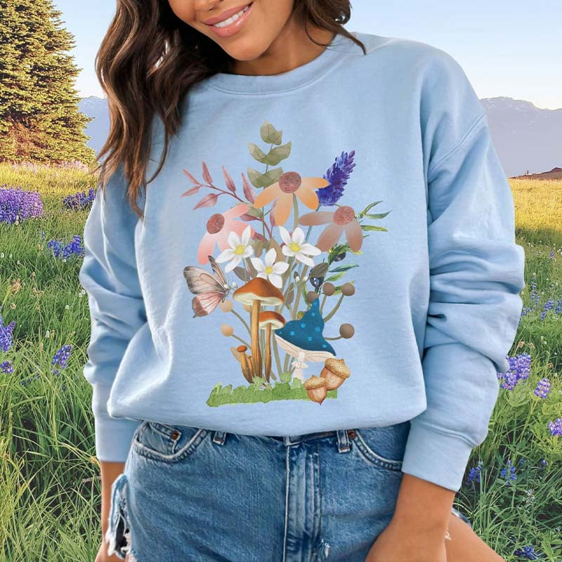 Spring Mushrooms and Flowers Graphic Sweatshirt