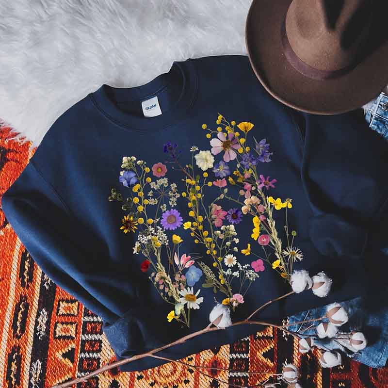 Pressed Flowers Vintage Floral Nature Sweatshirt