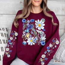 Printed Sleeves Vintage Pressed Flowers Sweatshirt