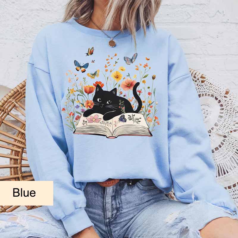 Floral Cat Cute Book Sweatshirt