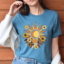 Bohemian Retro Sun Moon Mushroom Floral T-Shirt