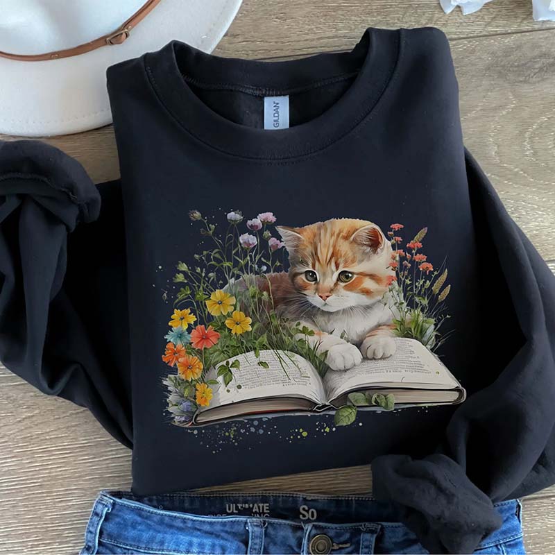 Book Lover And Cat Floral Sweatshirt