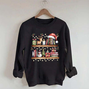 Christmas Bookshelf Book Lover Club Sweatshirt