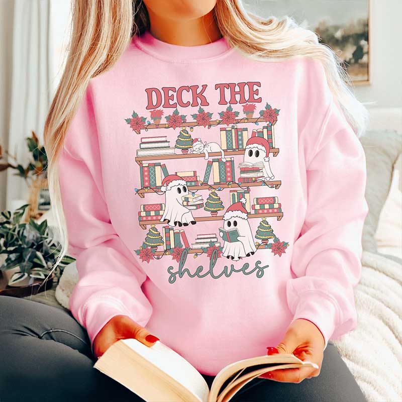 Funny Bookish Ghost Christmas Sweatshirt