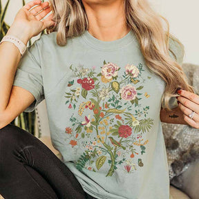 Vintage Flower Bird  Butterfly T-Shirt