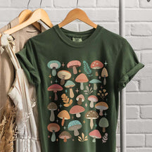 Colorful Retro Minimalist Mushroom Foliage T-Shirt