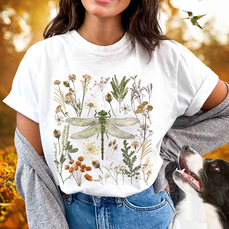 Fly Fall Dragonfly Floral T-Shirt