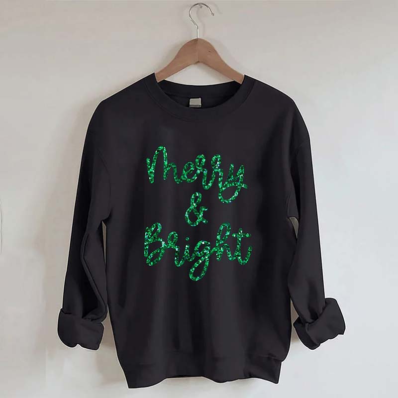 Sparkly Glitter Merry And Bright Printed Sweatshirt