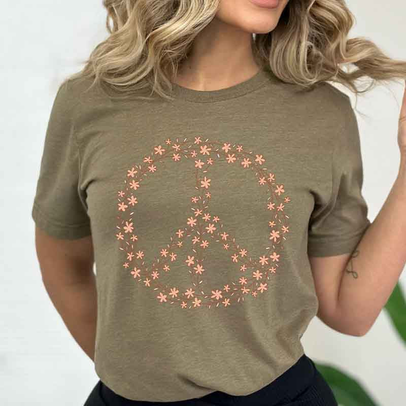 Peace Sign Symbol Wildflowers T-Shirt