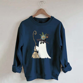 Ghost Witch With Broomstick Sweatshirt