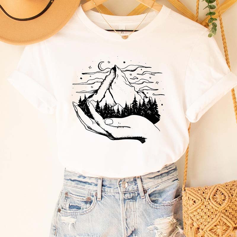 Women Adventurer Shirt Hand Drawn Mountain T-Shirt