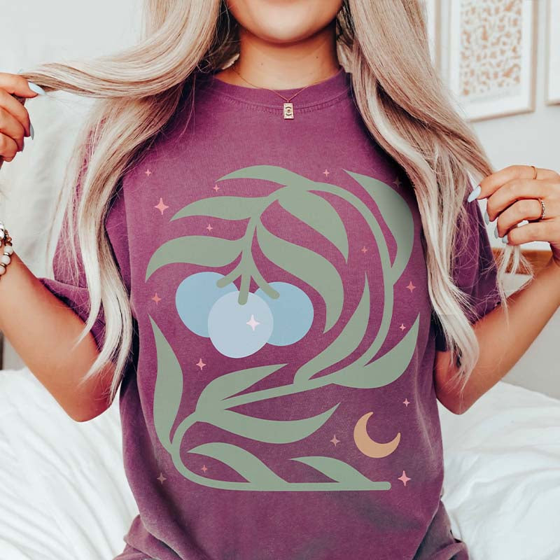 Celestial Floral Colorful Blueberry T-Shirt