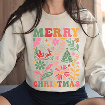 Merry Christmas Boho Flowers Sweatshirt