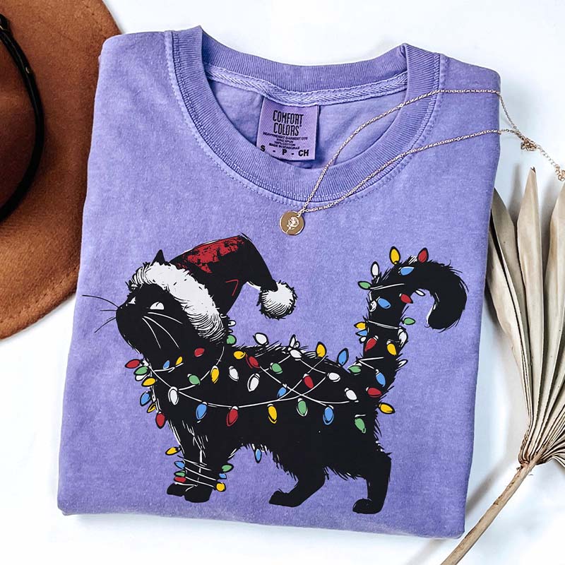 Cute Black Cat Christmas T-Shirt