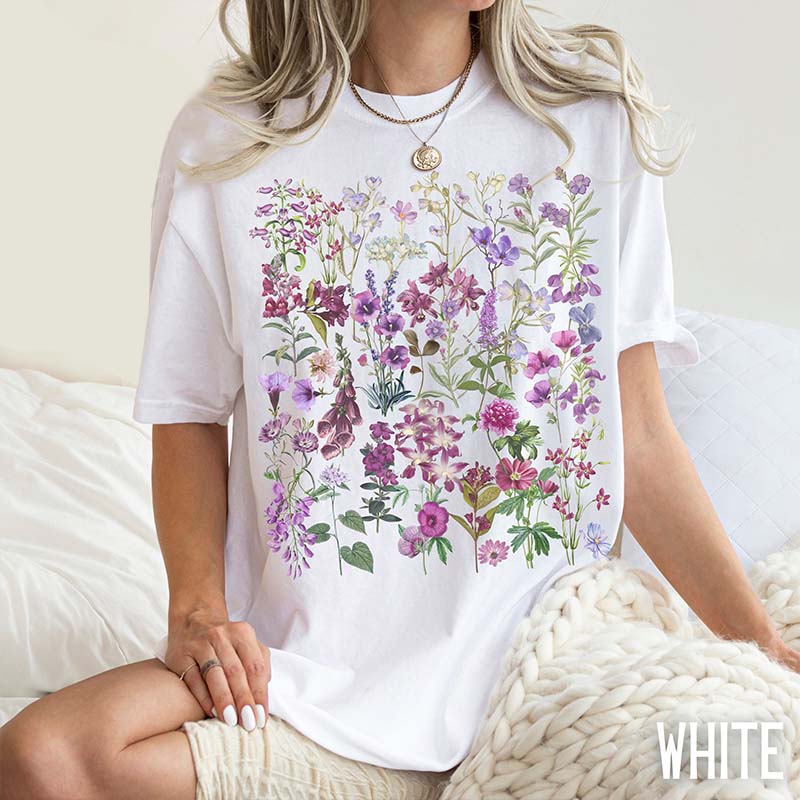 Pressed Flowers Boho Purple Wildflowers T-Shirt