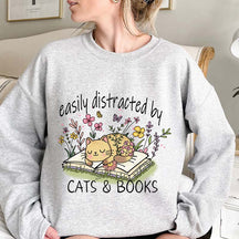 Easily Distracted By Cats And Books Sweatshirt