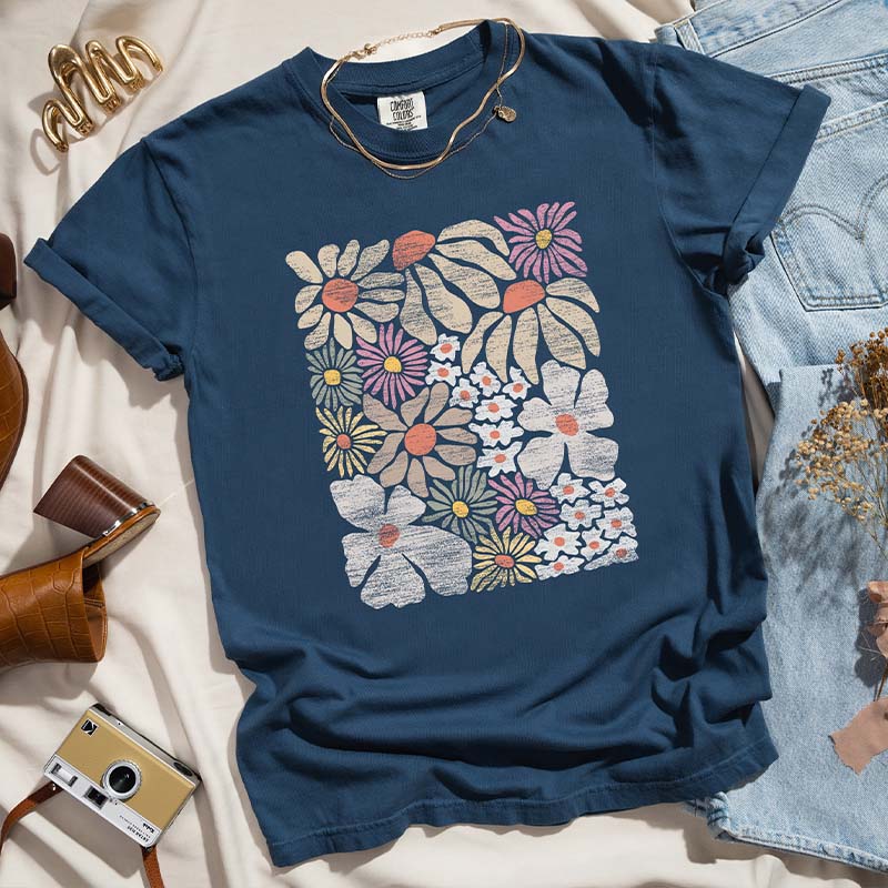 Distressed Boho Wildflowers Botanical T-Shirt