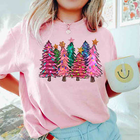 Merry And Bright Pink Christmas Tree T-Shirt