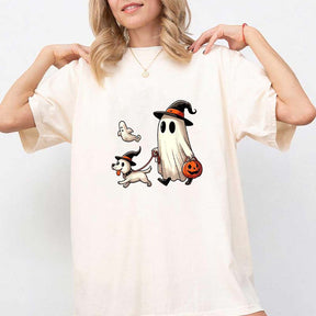 Funny Ghost Walking Dog Halloween T-Shirt