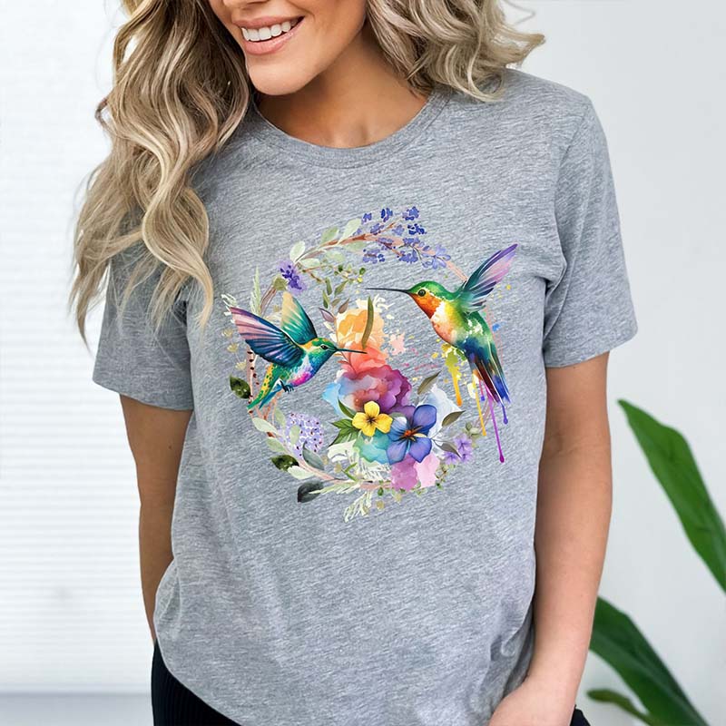 Hummingbird Floral Wreath T-Shirt