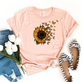 Sunflower Butterfly Floral Flowers Gift  T-Shirt