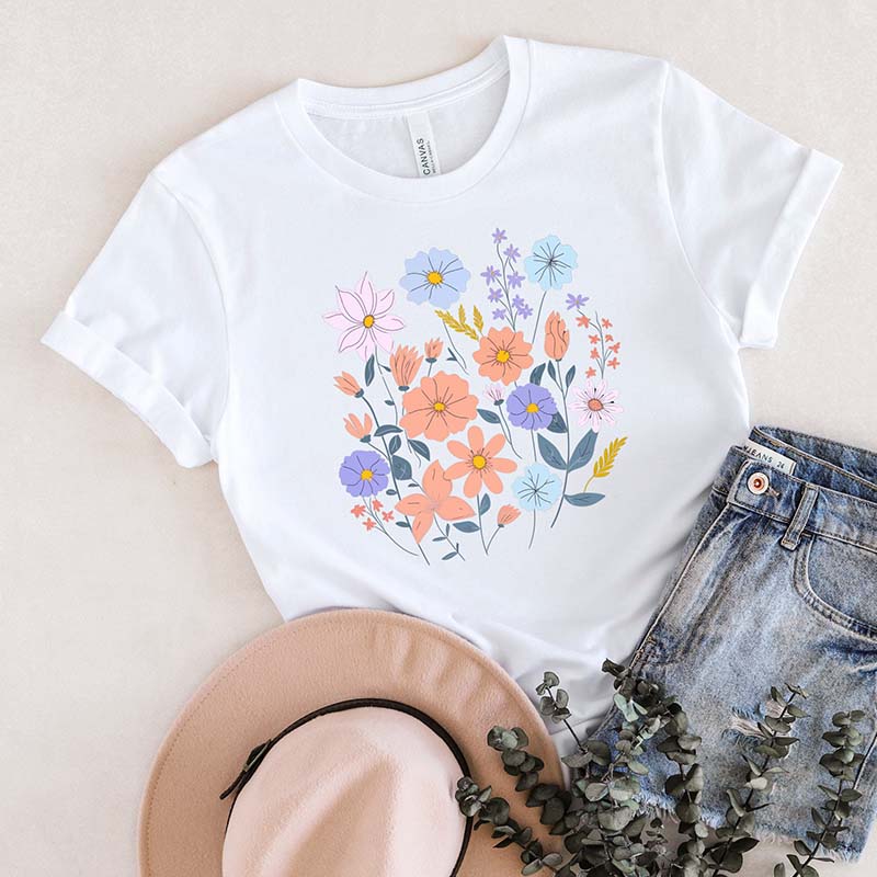 Boho Plant Lovers Pastel Flowers T-Shirt