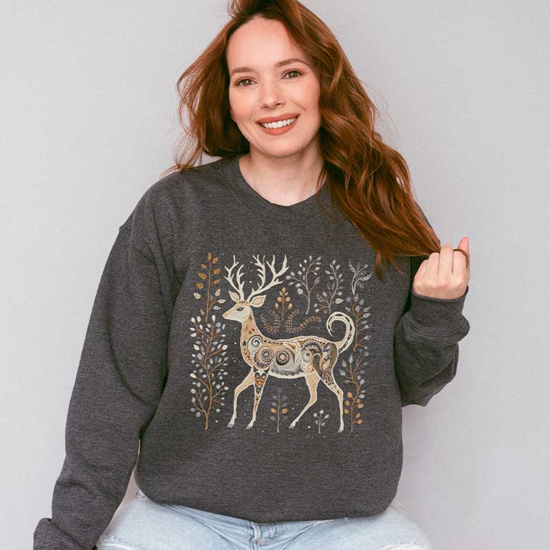 Vintage Reindeer Folk Art Sweatshirt