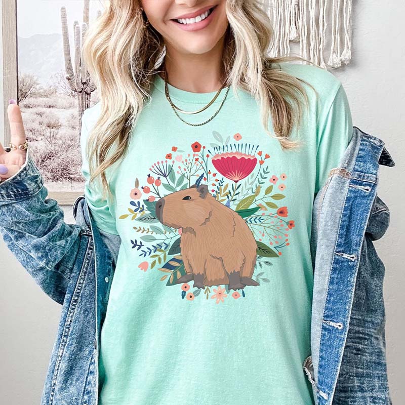 Capybara Floral Vintage Aesthetic Rodent T-Shirt