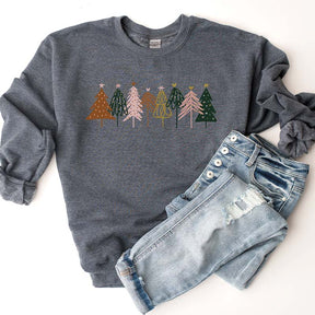 Boho Christmas Trees Minimalist Sweatshirt