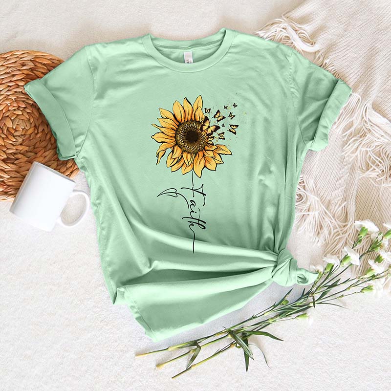 Religious Faith Sunflower Graphic T-Shirt