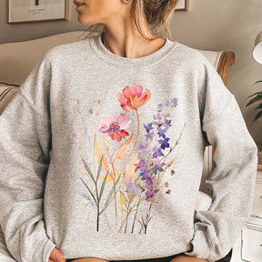 Boho Watercolor Pressed Flowers Sweatshirt