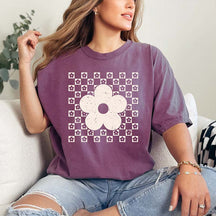 Checkered Flower Trendy Floral T-Shirt