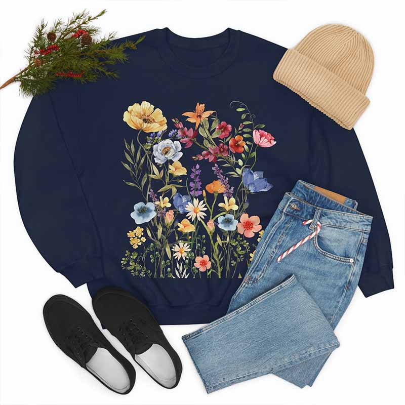 Vintage Pressed Flowers Botanical Boho Sweatshirt