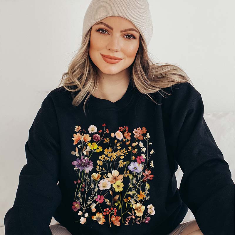 Vintage Pressed Flowers Nature Plant Sweatshirt