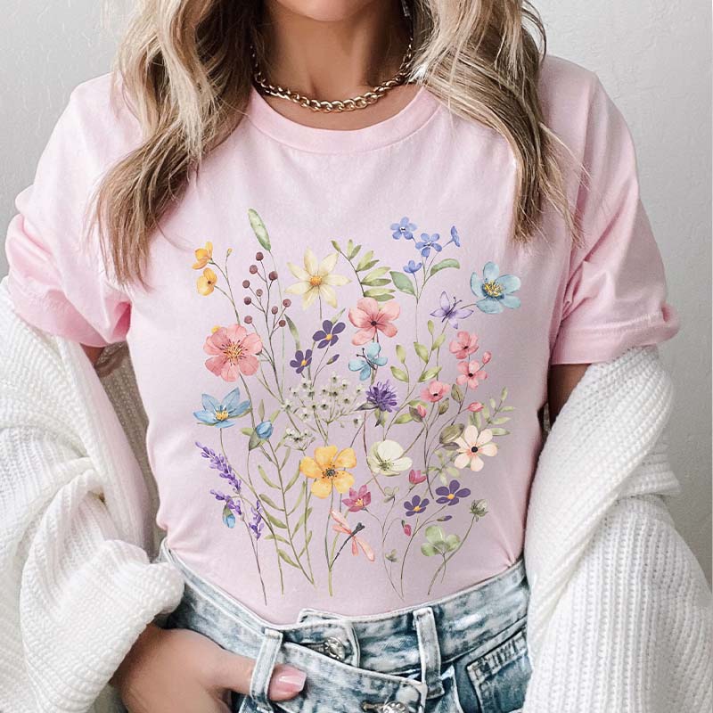 Botanical Floral Minimalist Colorful T-Shirt