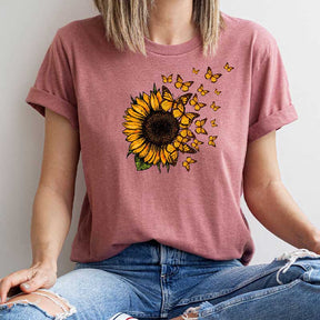 Sunflower Butterfly Floral Flowers Gift  T-Shirt