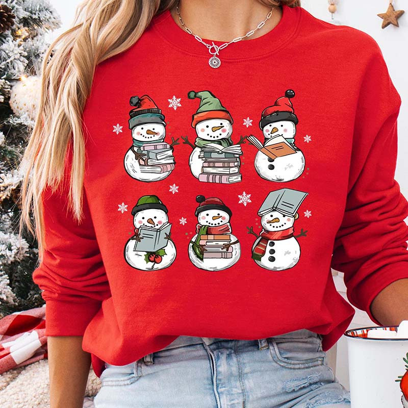 Bookish Christmas Snowman Reading Books Sweatshirt