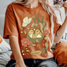 Birds And Flowers Floral Folk T-Shirt