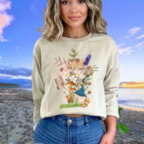 Spring Mushrooms and Flowers Graphic Sweatshirt