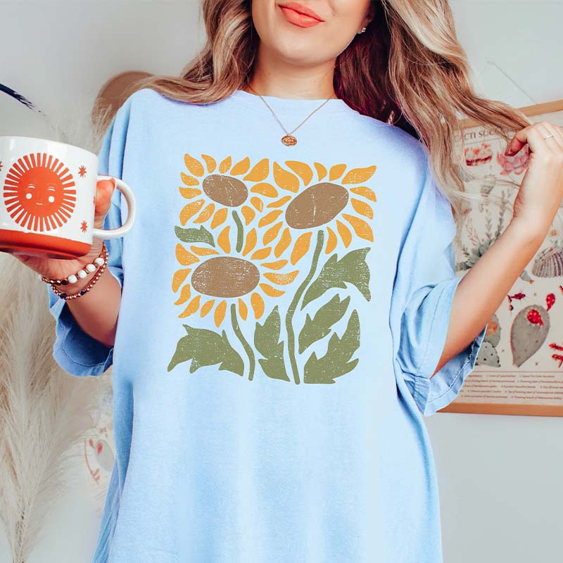 Retro Sunflower Boho Botanical T-Shirt