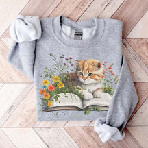 Book Lover And Cat Floral Sweatshirt